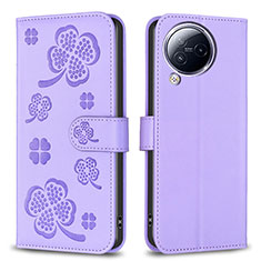 Leather Case Stands Flip Flowers Cover Holder BF1 for Xiaomi Civi 3 5G Purple