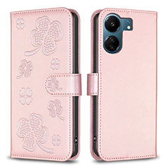 Leather Case Stands Flip Flowers Cover Holder BF1 for Xiaomi Poco C65 Rose Gold