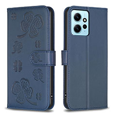 Leather Case Stands Flip Flowers Cover Holder BF1 for Xiaomi Redmi Note 12 4G Blue