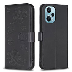 Leather Case Stands Flip Flowers Cover Holder BF1 for Xiaomi Redmi Note 12 Turbo 5G Black