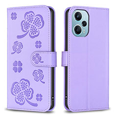 Leather Case Stands Flip Flowers Cover Holder BF1 for Xiaomi Redmi Note 12 Turbo 5G Purple