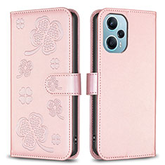 Leather Case Stands Flip Flowers Cover Holder BF1 for Xiaomi Redmi Note 12 Turbo 5G Rose Gold