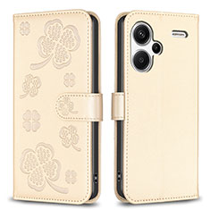 Leather Case Stands Flip Flowers Cover Holder BF1 for Xiaomi Redmi Note 13 Pro+ Plus 5G Gold