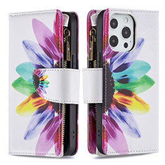 Leather Case Stands Flip Flowers Cover Holder for Apple iPhone 15 Pro Max Colorful