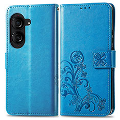 Leather Case Stands Flip Flowers Cover Holder for Asus ZenFone 10 Blue