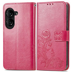 Leather Case Stands Flip Flowers Cover Holder for Asus ZenFone 10 Hot Pink