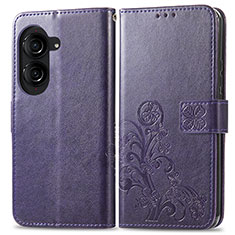 Leather Case Stands Flip Flowers Cover Holder for Asus ZenFone 10 Purple