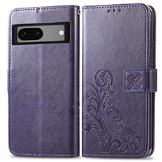 Leather Case Stands Flip Flowers Cover Holder for Google Pixel 7 5G Purple