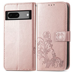 Leather Case Stands Flip Flowers Cover Holder for Google Pixel 7 5G Rose Gold