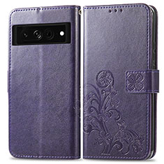 Leather Case Stands Flip Flowers Cover Holder for Google Pixel 7 Pro 5G Purple