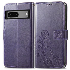 Leather Case Stands Flip Flowers Cover Holder for Google Pixel 7a 5G Purple