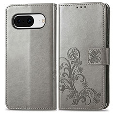 Leather Case Stands Flip Flowers Cover Holder for Google Pixel 8 5G Gray