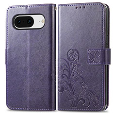 Leather Case Stands Flip Flowers Cover Holder for Google Pixel 8 5G Purple