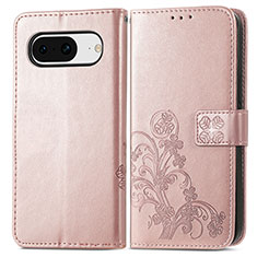 Leather Case Stands Flip Flowers Cover Holder for Google Pixel 8 5G Rose Gold