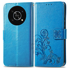 Leather Case Stands Flip Flowers Cover Holder for Huawei Enjoy 50 Pro Blue