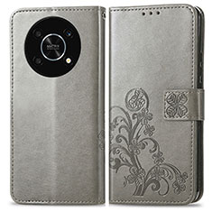 Leather Case Stands Flip Flowers Cover Holder for Huawei Enjoy 50 Pro Gray