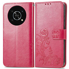 Leather Case Stands Flip Flowers Cover Holder for Huawei Enjoy 50 Pro Hot Pink