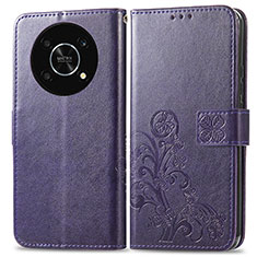 Leather Case Stands Flip Flowers Cover Holder for Huawei Enjoy 50 Pro Purple