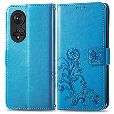 Leather Case Stands Flip Flowers Cover Holder for Huawei Honor 50 5G Blue