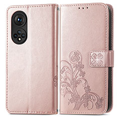 Leather Case Stands Flip Flowers Cover Holder for Huawei Honor 50 5G Rose Gold