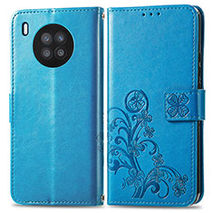 Leather Case Stands Flip Flowers Cover Holder for Huawei Honor 50 Lite Blue