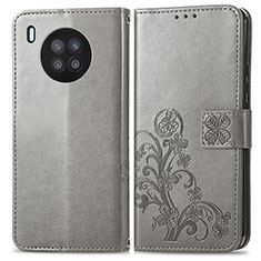 Leather Case Stands Flip Flowers Cover Holder for Huawei Honor 50 Lite Gray