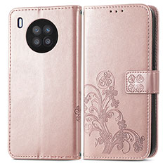 Leather Case Stands Flip Flowers Cover Holder for Huawei Honor 50 Lite Rose Gold