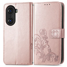 Leather Case Stands Flip Flowers Cover Holder for Huawei Honor 60 5G Rose Gold