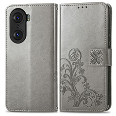 Leather Case Stands Flip Flowers Cover Holder for Huawei Honor 60 Pro 5G Gray