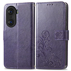 Leather Case Stands Flip Flowers Cover Holder for Huawei Honor 60 Pro 5G Purple