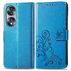 Leather Case Stands Flip Flowers Cover Holder for Huawei Honor 70 5G Blue