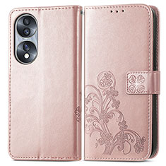 Leather Case Stands Flip Flowers Cover Holder for Huawei Honor 70 5G Rose Gold