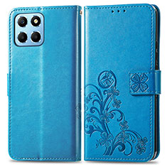 Leather Case Stands Flip Flowers Cover Holder for Huawei Honor 70 Lite 5G Blue