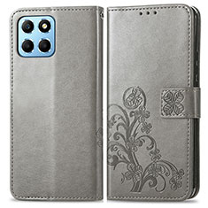 Leather Case Stands Flip Flowers Cover Holder for Huawei Honor 70 Lite 5G Gray