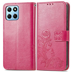 Leather Case Stands Flip Flowers Cover Holder for Huawei Honor 70 Lite 5G Hot Pink