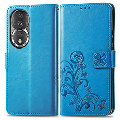 Leather Case Stands Flip Flowers Cover Holder for Huawei Honor 80 5G Blue