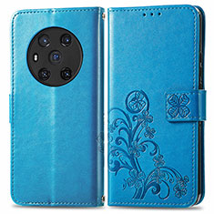 Leather Case Stands Flip Flowers Cover Holder for Huawei Honor Magic3 5G Blue