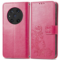 Leather Case Stands Flip Flowers Cover Holder for Huawei Honor Magic3 5G Hot Pink