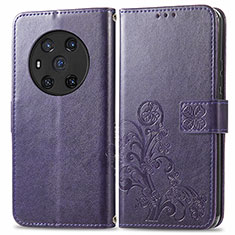 Leather Case Stands Flip Flowers Cover Holder for Huawei Honor Magic3 5G Purple