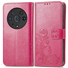 Leather Case Stands Flip Flowers Cover Holder for Huawei Honor Magic3 Pro 5G Hot Pink