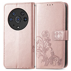 Leather Case Stands Flip Flowers Cover Holder for Huawei Honor Magic3 Pro 5G Rose Gold