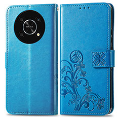 Leather Case Stands Flip Flowers Cover Holder for Huawei Honor Magic4 Lite 5G Blue