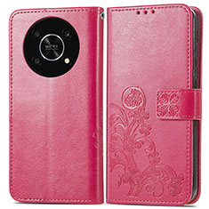 Leather Case Stands Flip Flowers Cover Holder for Huawei Honor Magic4 Lite 5G Hot Pink