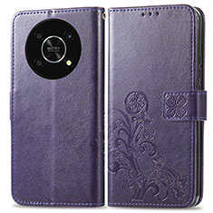 Leather Case Stands Flip Flowers Cover Holder for Huawei Honor Magic4 Lite 5G Purple