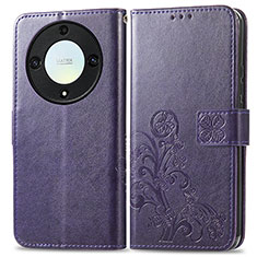 Leather Case Stands Flip Flowers Cover Holder for Huawei Honor Magic5 Lite 5G Purple