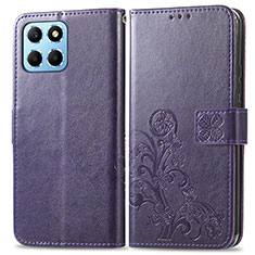 Leather Case Stands Flip Flowers Cover Holder for Huawei Honor X6 5G Purple