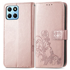 Leather Case Stands Flip Flowers Cover Holder for Huawei Honor X6 5G Rose Gold