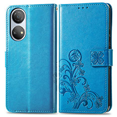 Leather Case Stands Flip Flowers Cover Holder for Huawei Honor X7 Blue