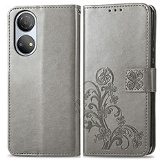 Leather Case Stands Flip Flowers Cover Holder for Huawei Honor X7 Gray