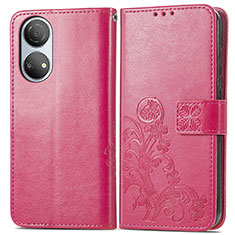 Leather Case Stands Flip Flowers Cover Holder for Huawei Honor X7 Hot Pink